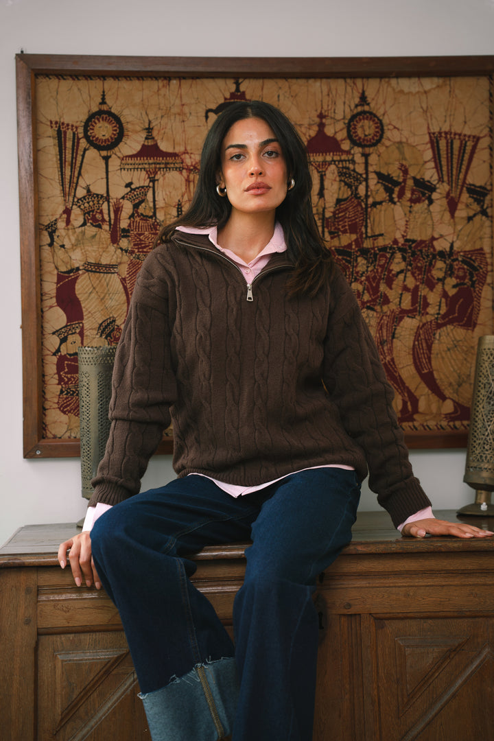 The Cable Knit Sweater in brown