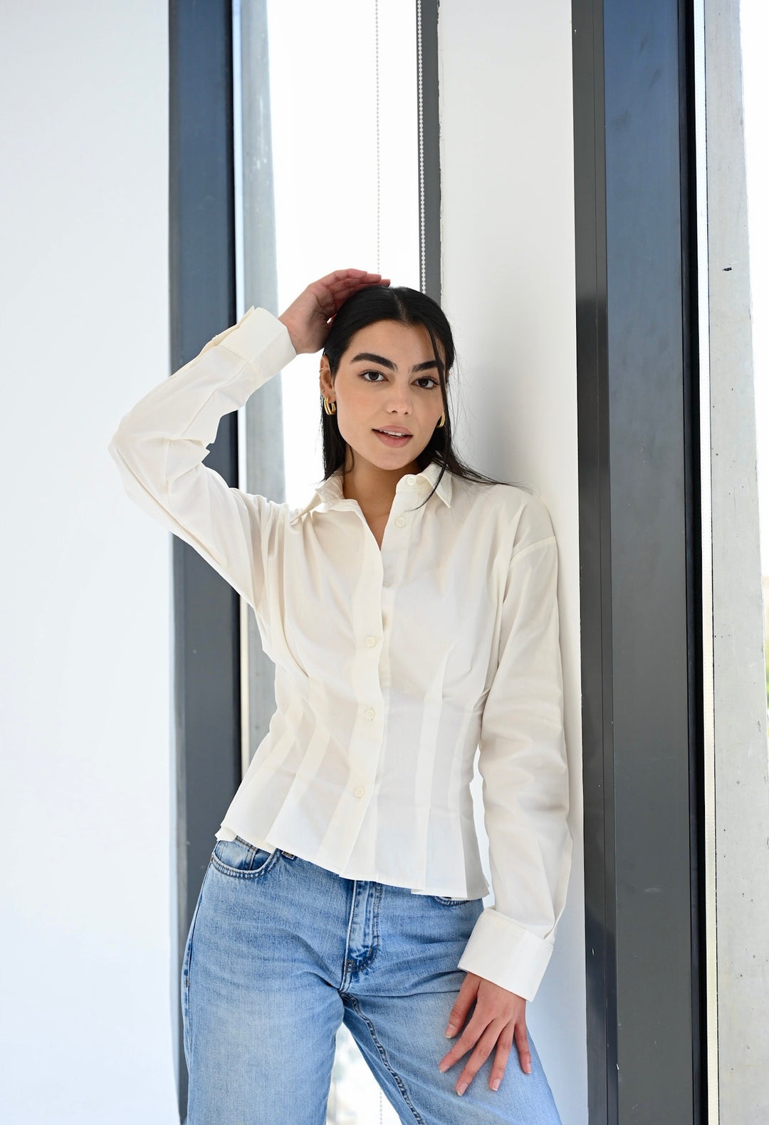 Popline flare shirt in white