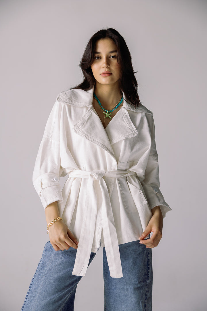 Raw linen cardigan in ivory