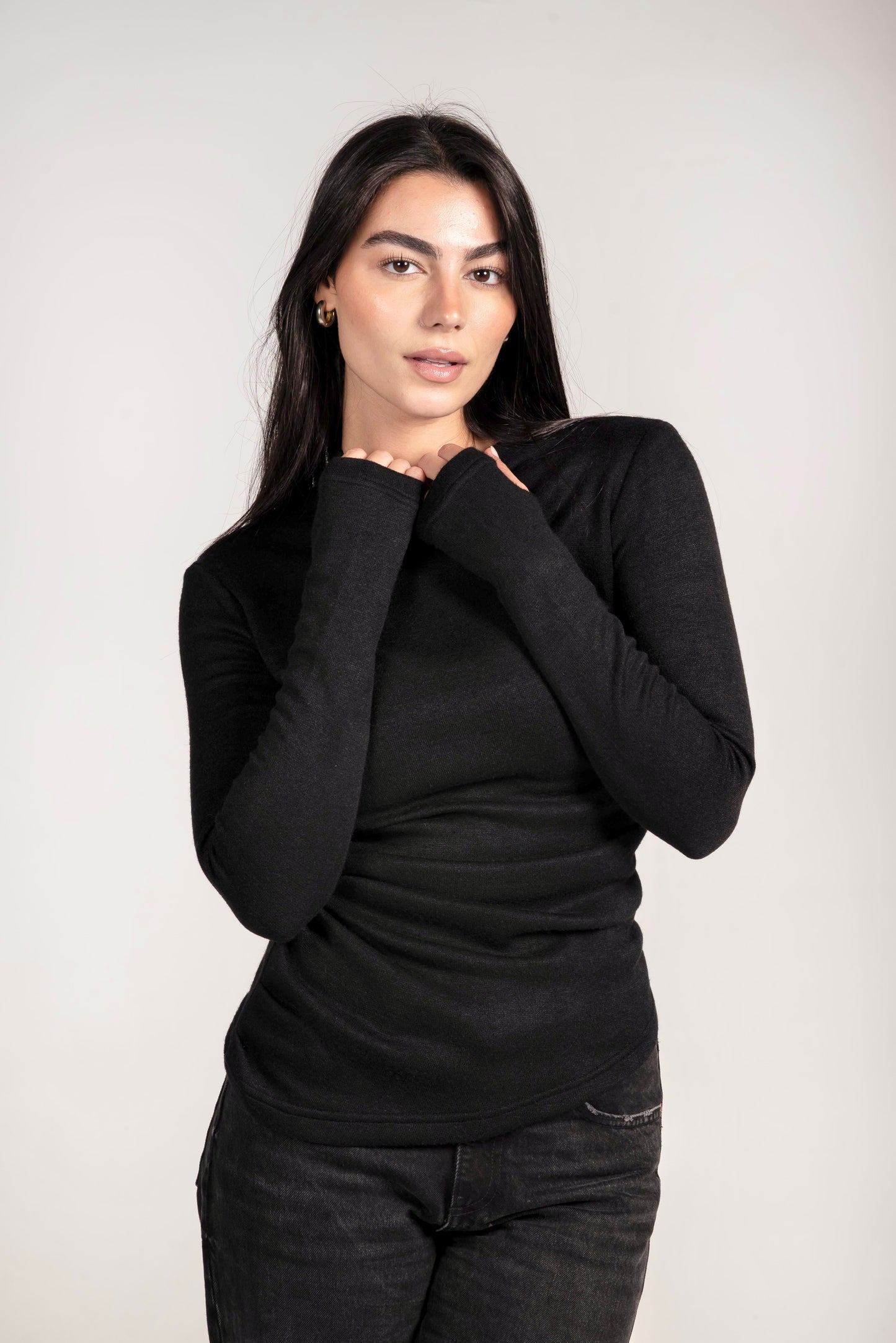 The Draped Soft Knit Top In Black