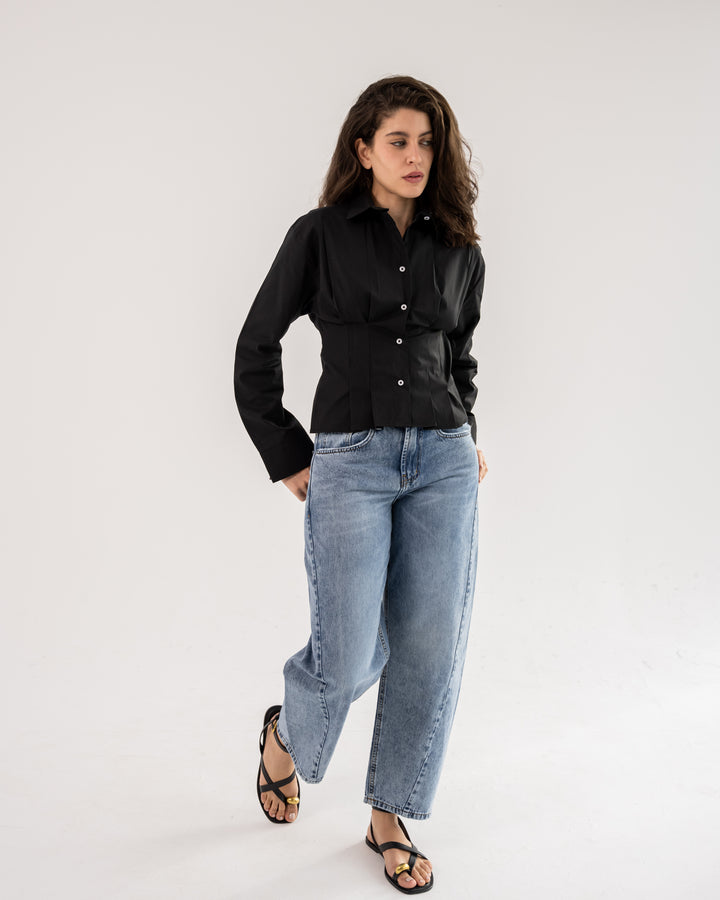 Popline flare shirt in black