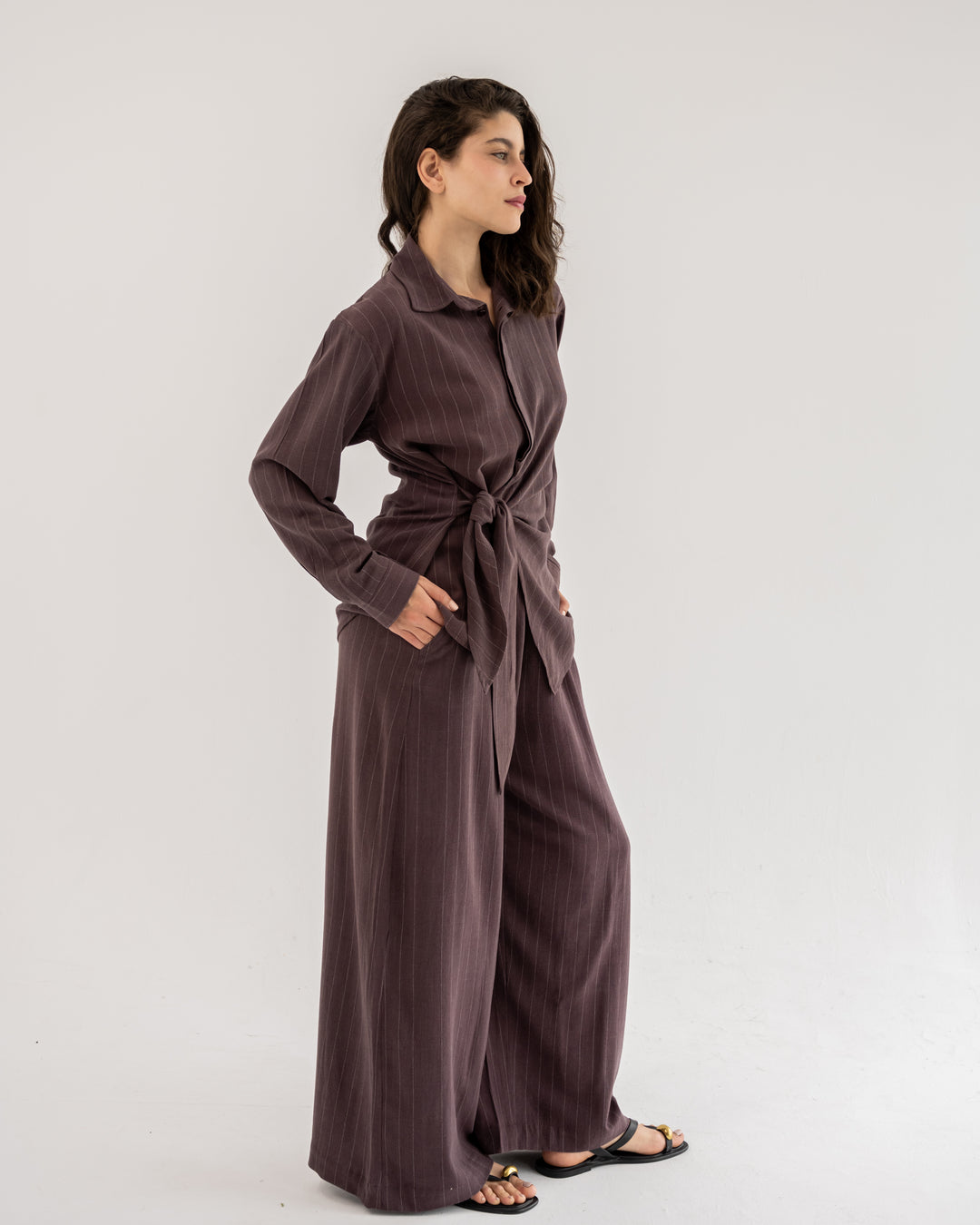 Duo Linen Striped Mauve Set