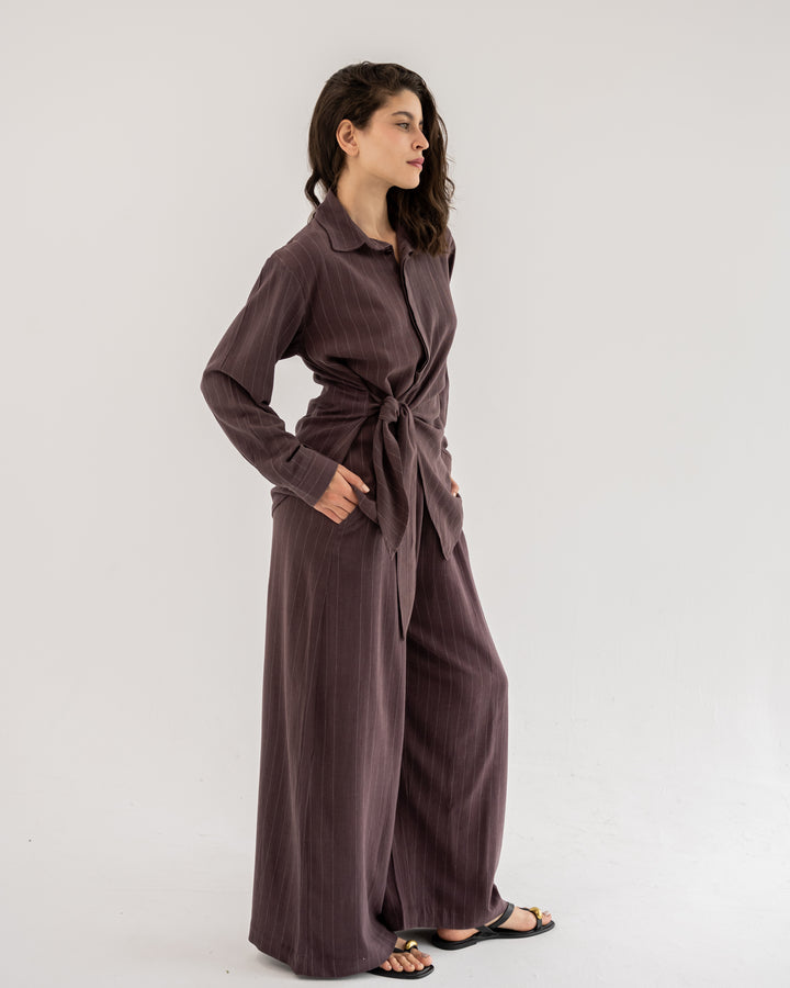 Duo Linen Striped Mauve Set