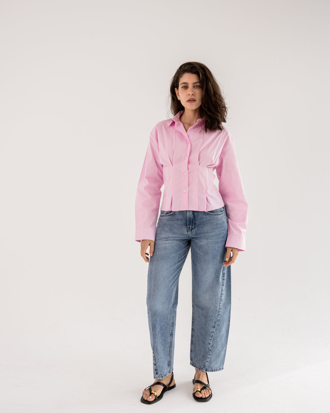 Popline flare shirt in pink