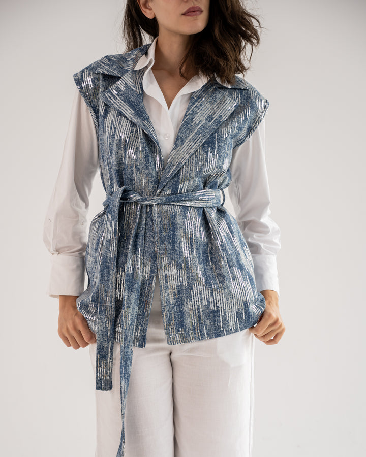 Dazzle Denim Vest In Blue