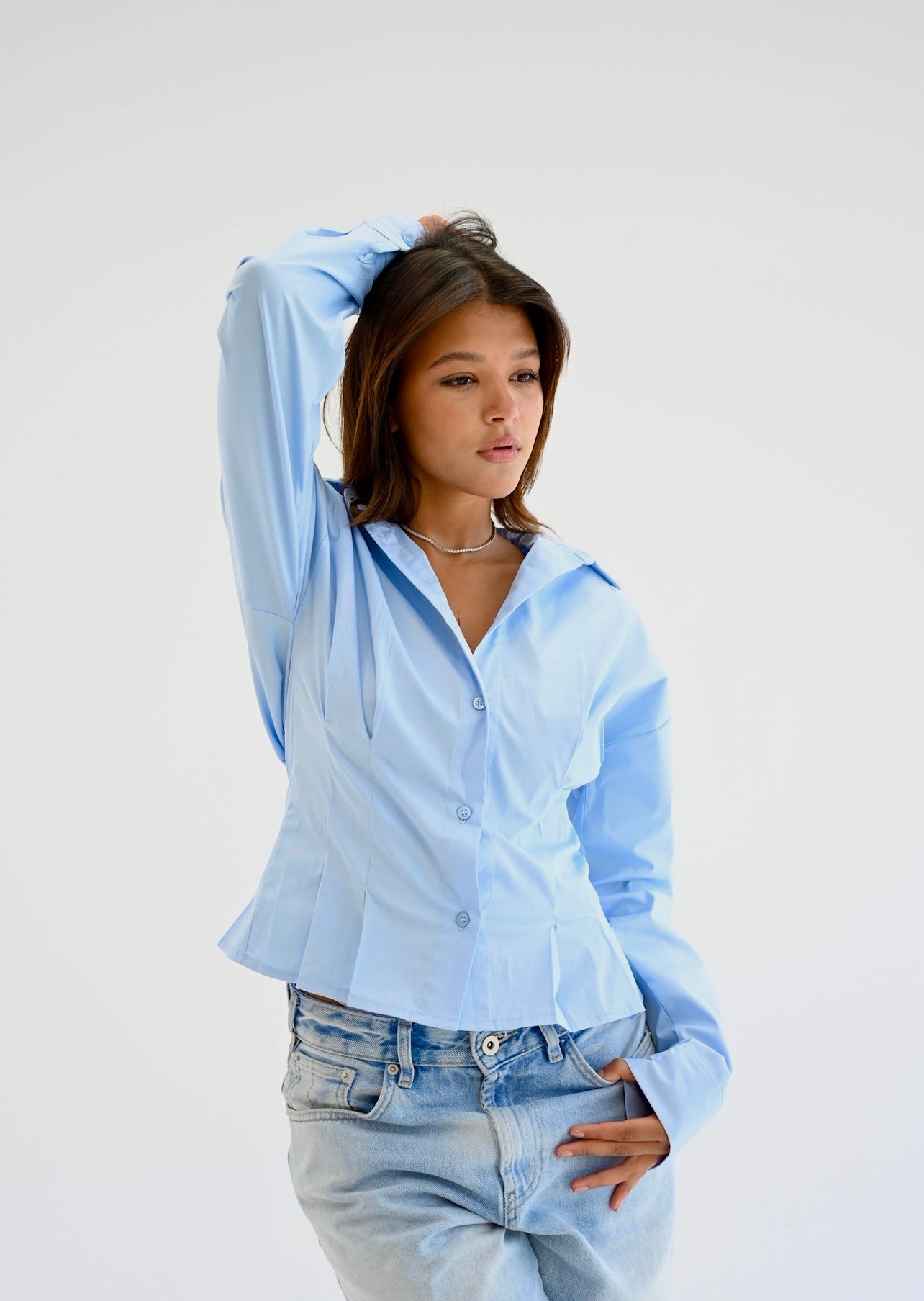 The Poplin Flare in-baby blue