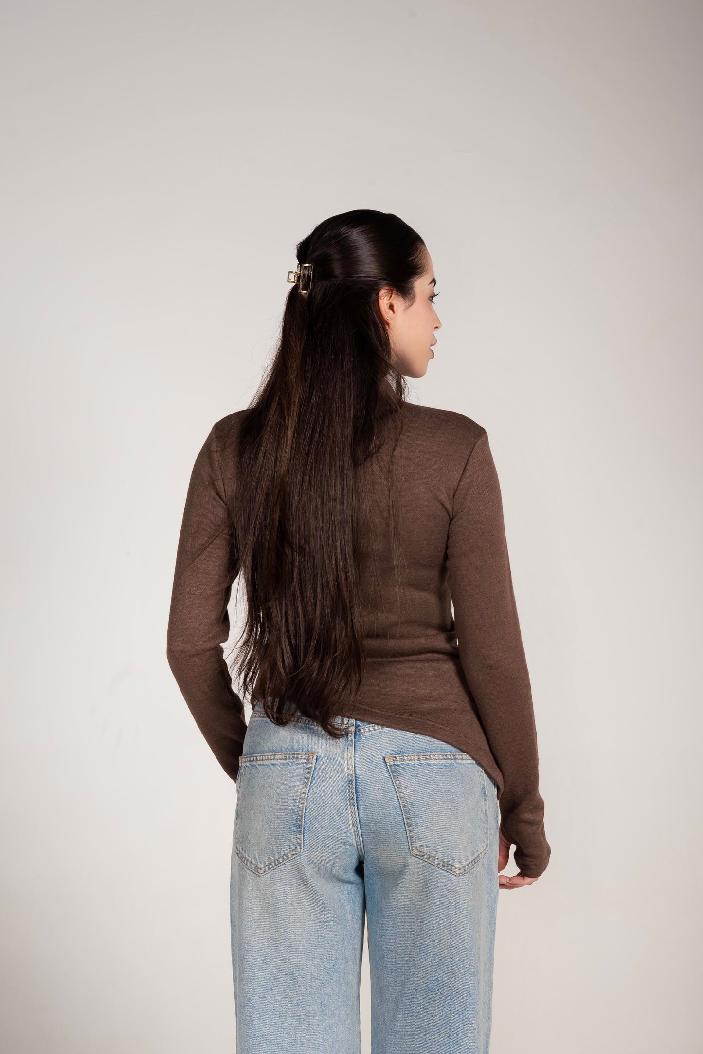 The Draped Soft Knit Top in Brown