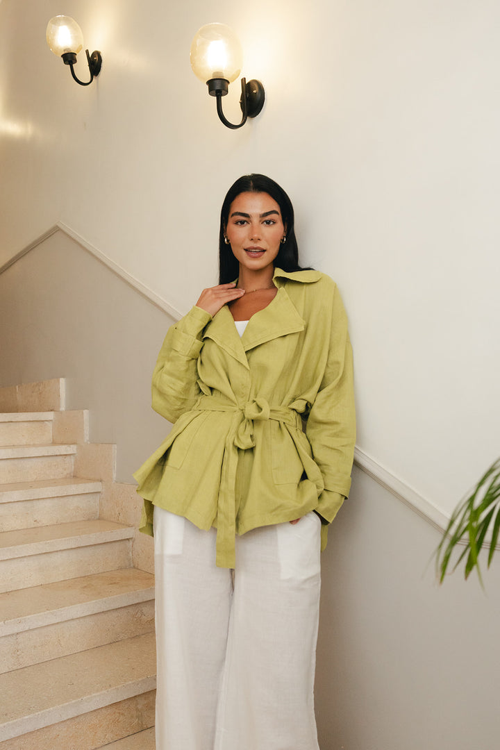 Raw cardigan in bright lime