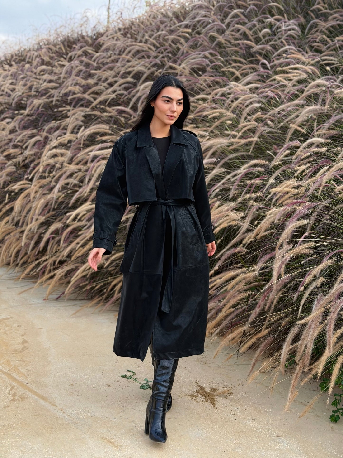 The Luxe Trench Coat In Black-sheen