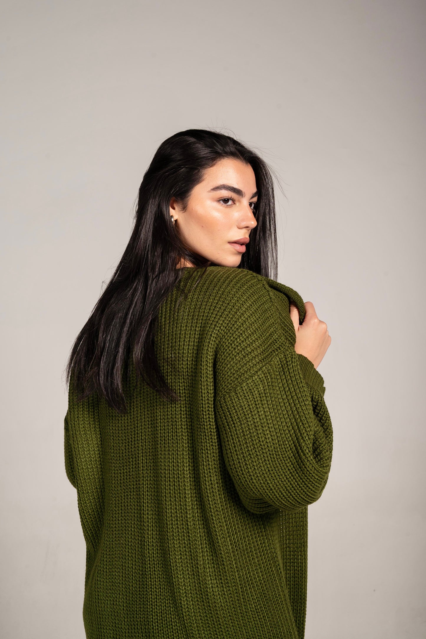 The Cozy Long Knit Cardigan in Olive
