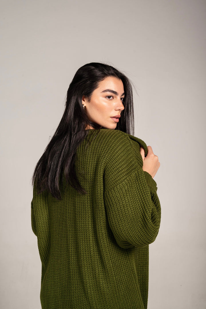 The Cozy Long Knit Cardigan in Olive