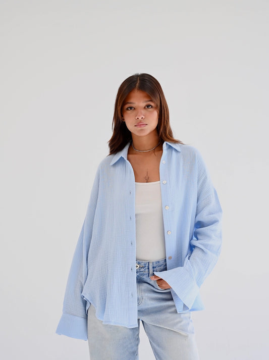 Fluffy shirt in baby-blue