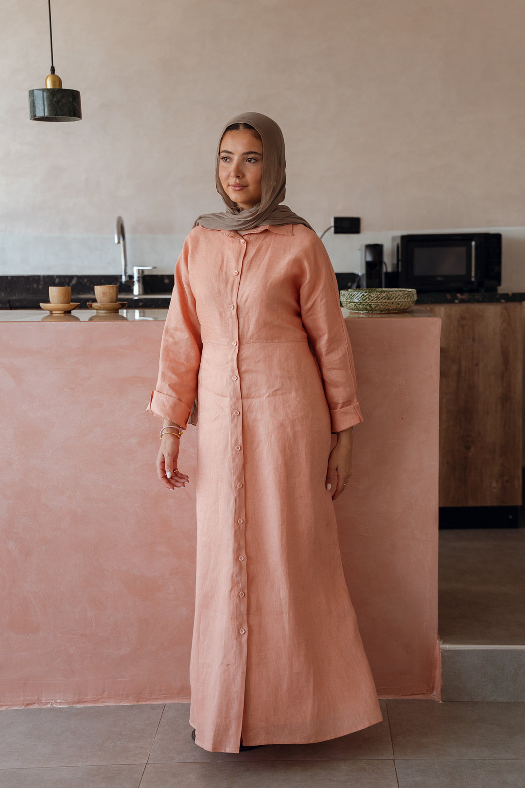 Pastel breeze linen dress in peach