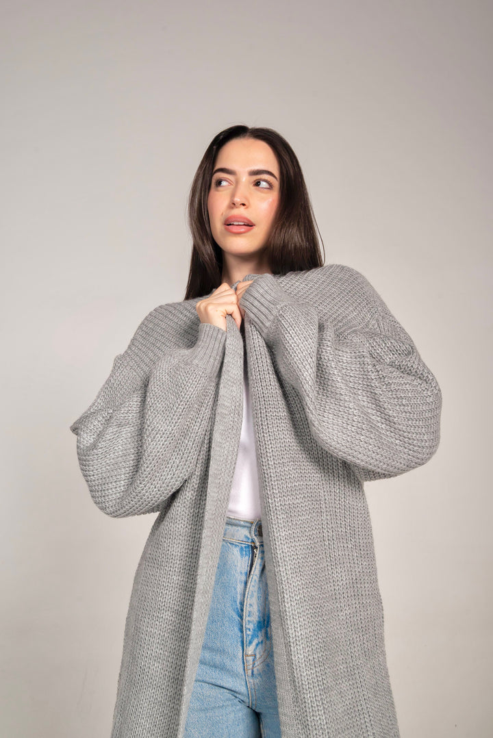 The Cozy Long Knit Cardigan in Light Grey