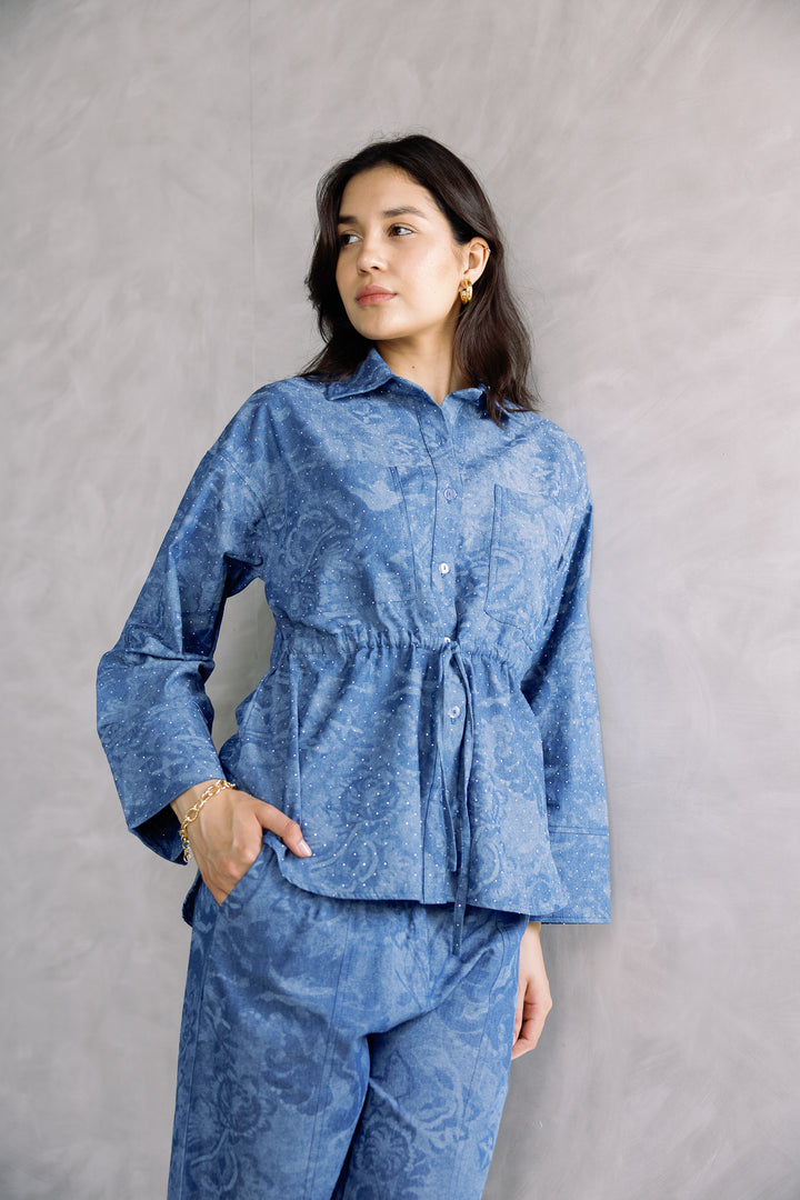 Studded denim set in blue