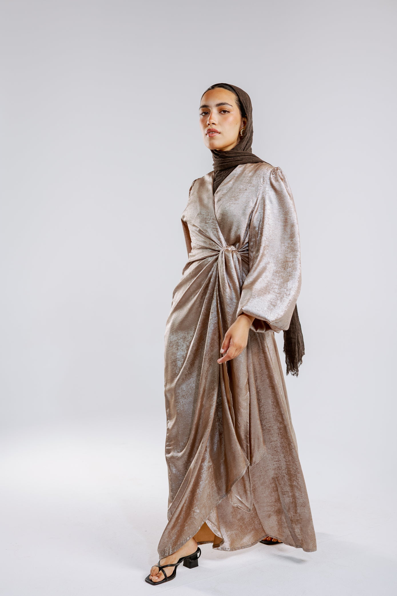 Shimmer Drape Gown in-gold