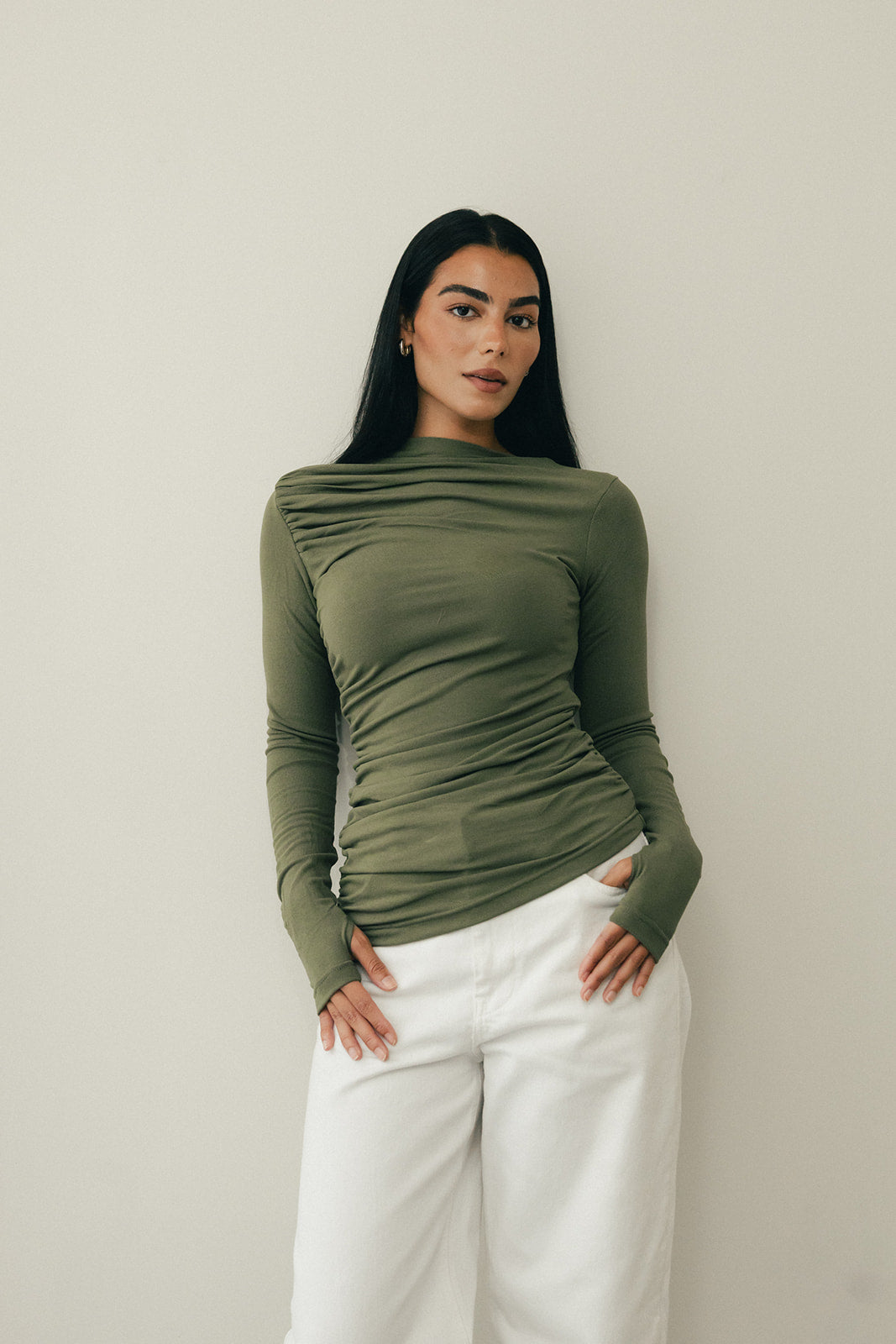 Draped top in olive