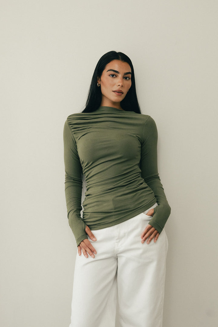 Draped top in olive