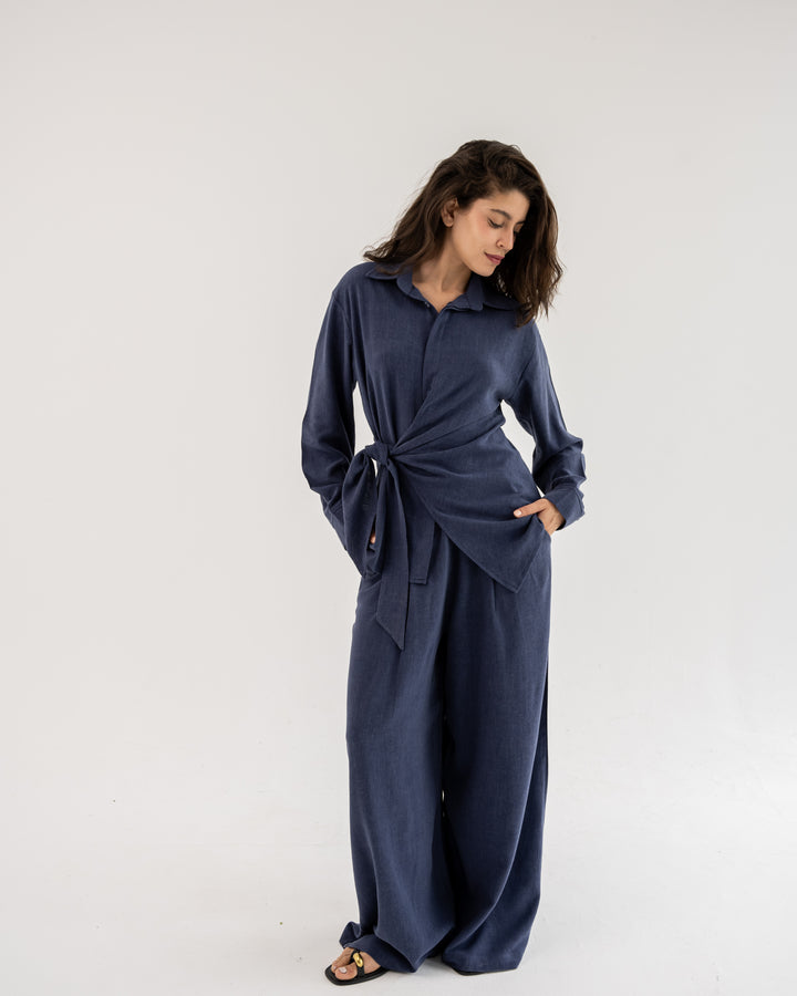 Duo Linen Set In Denim Blue