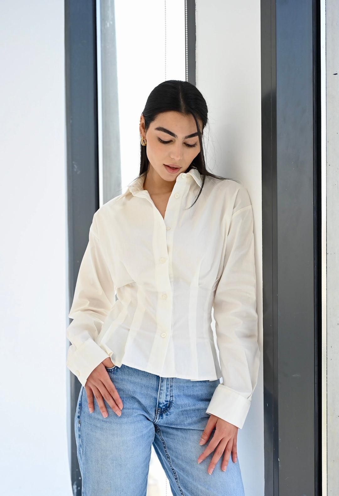 Popline flare shirt in white