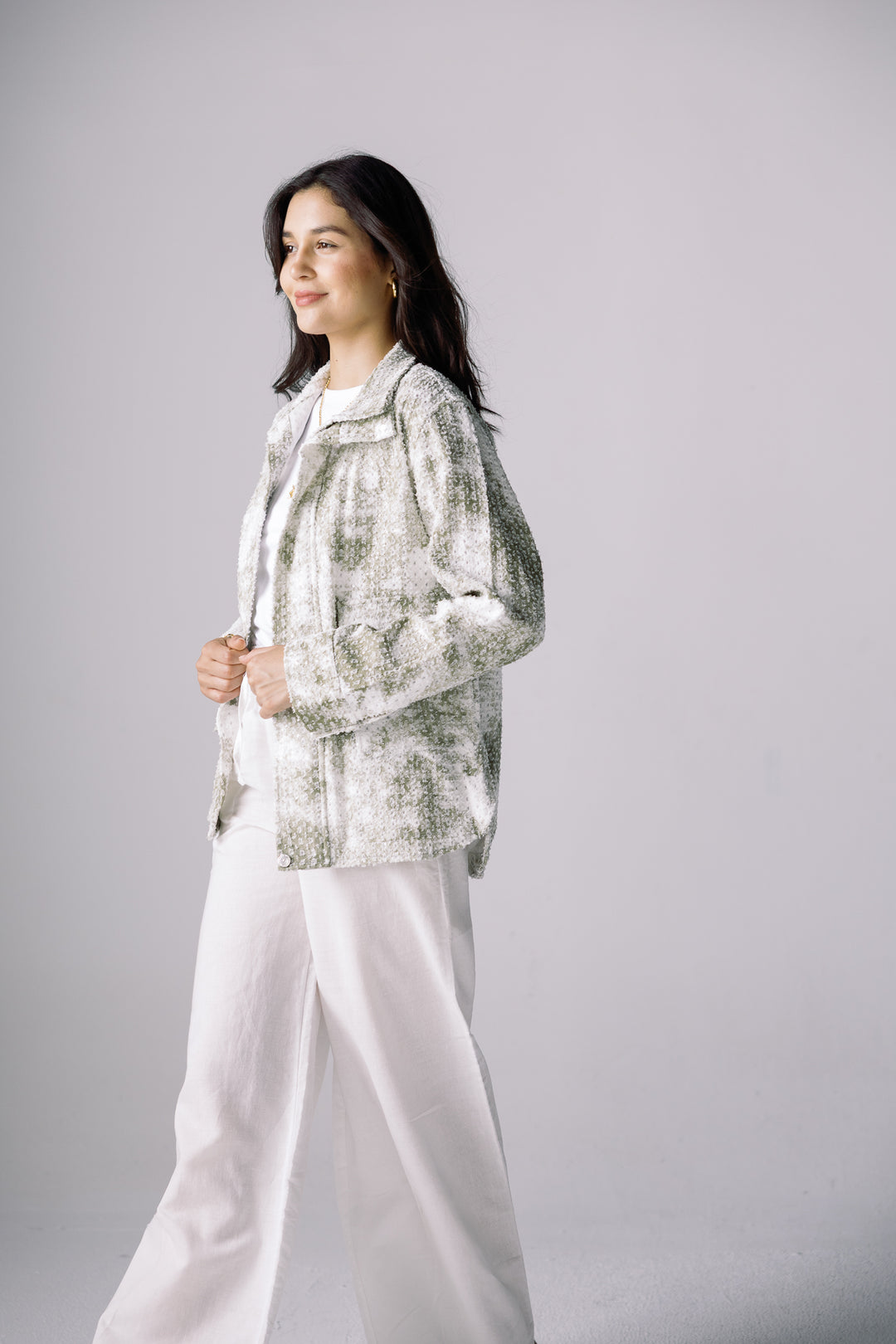 Tie-dye washed denim jacket in olive