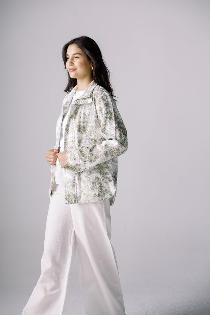 Tie-dye washed denim jacket in olive