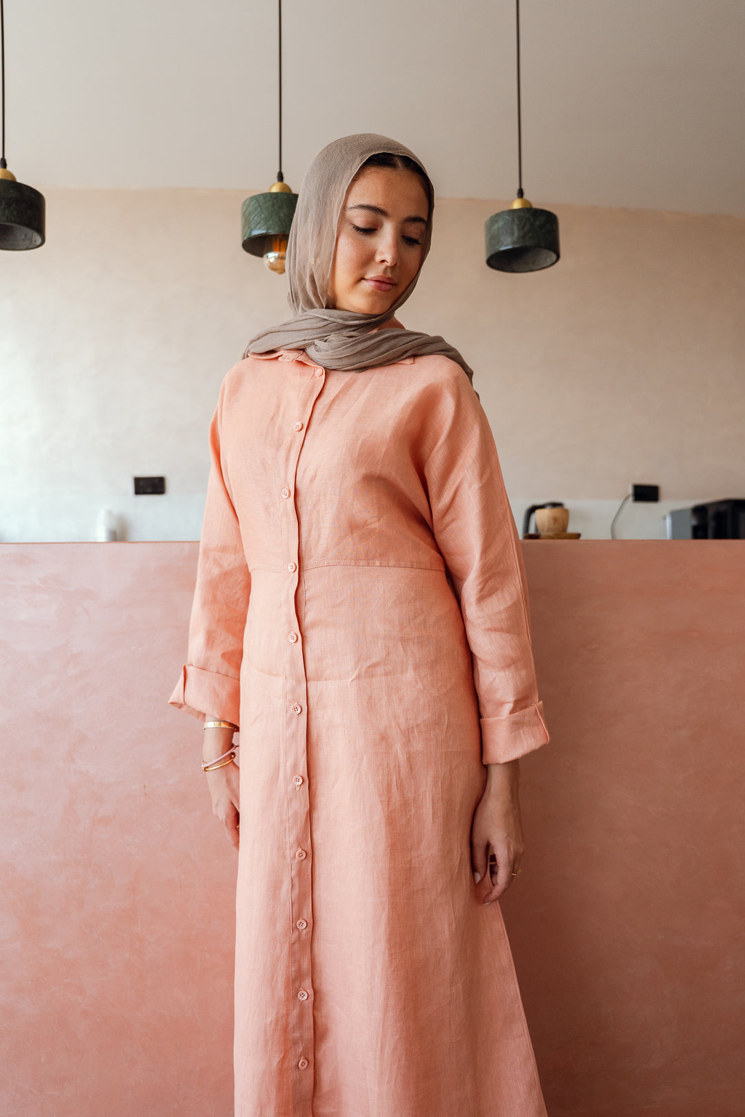 Pastel breeze linen dress in peach
