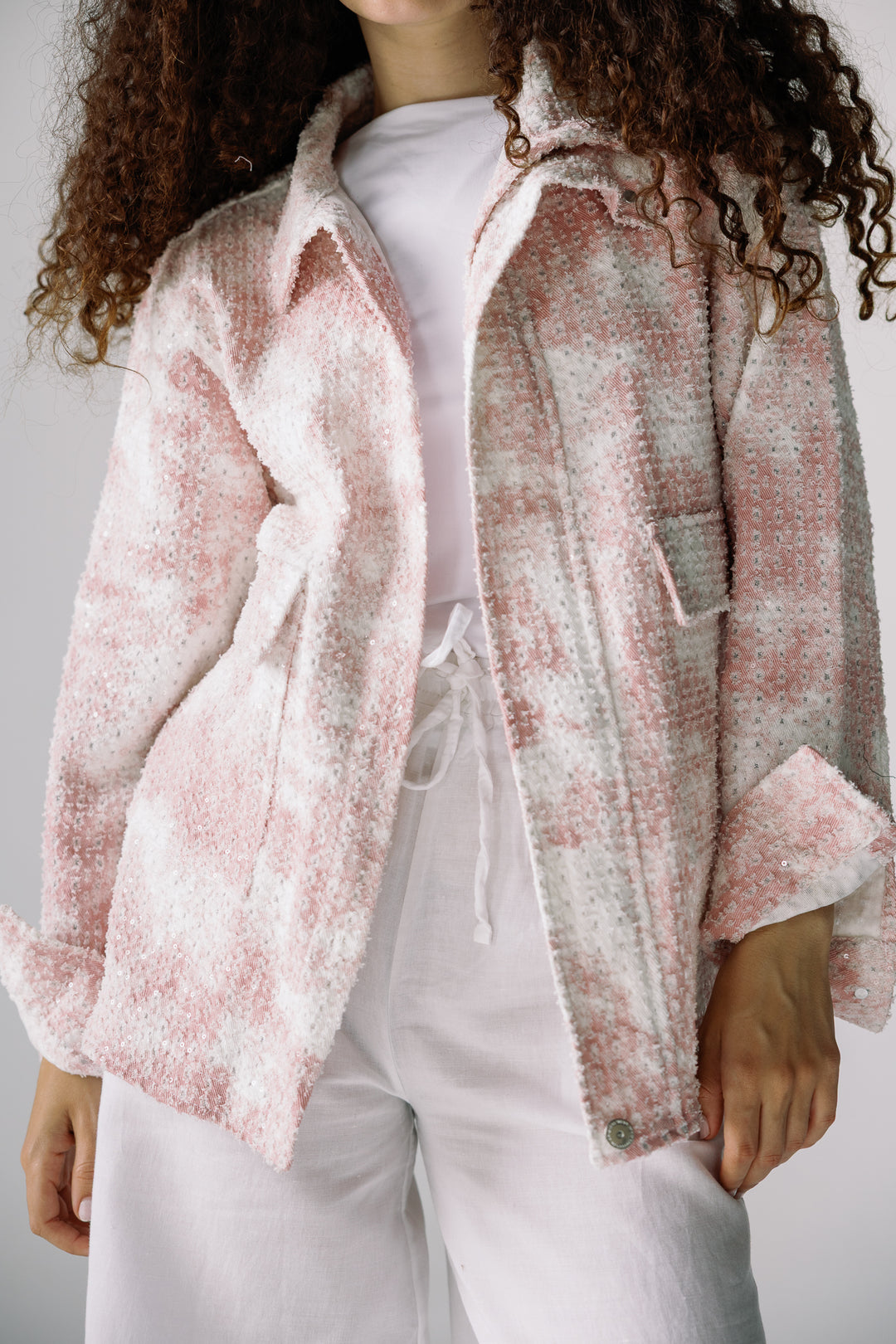 Tie-dye washed denim jacket in pink