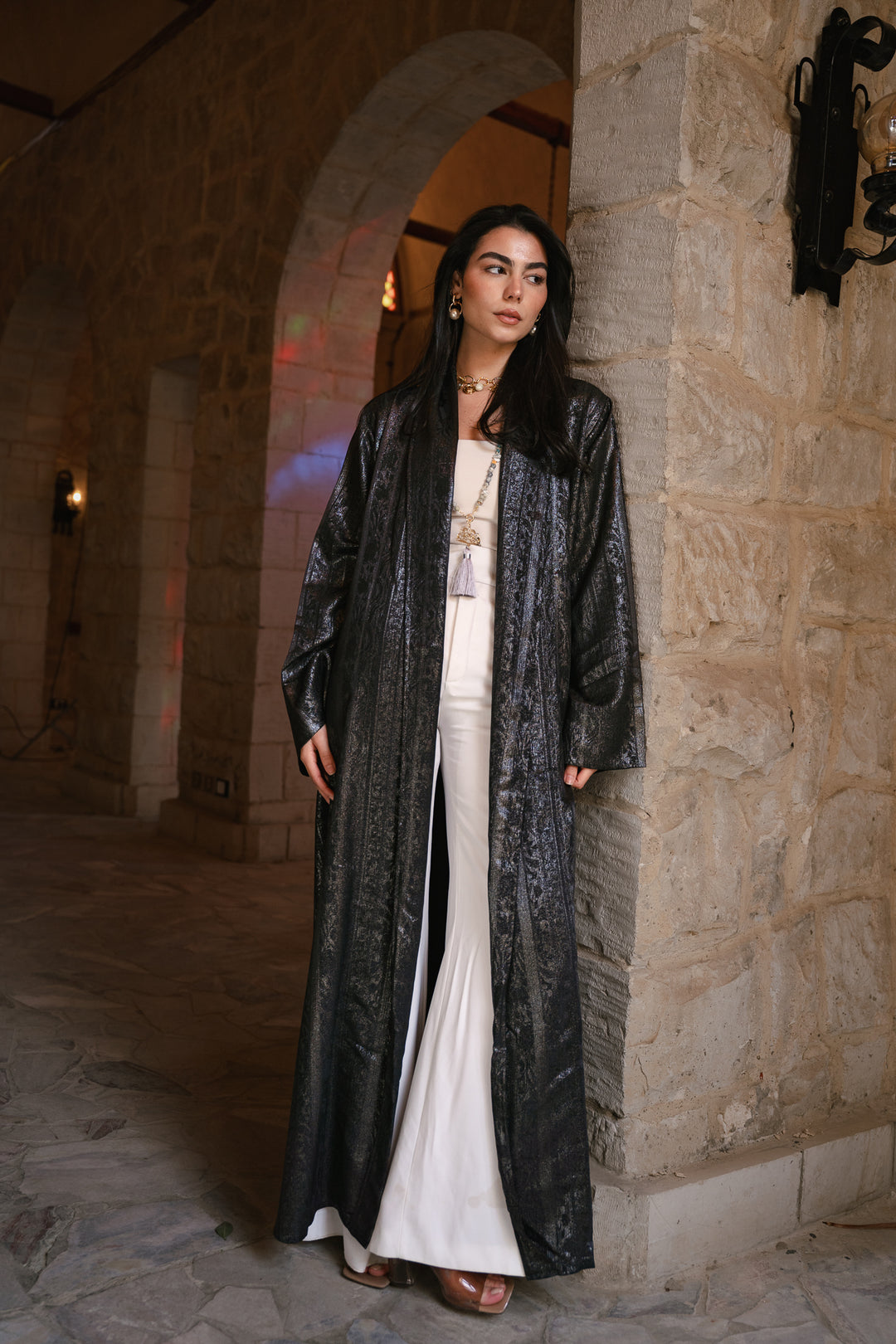 Emerald night cardigan in black-grey