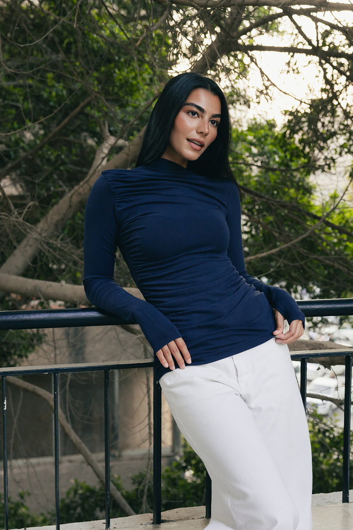 Draped Top In Navy Blue