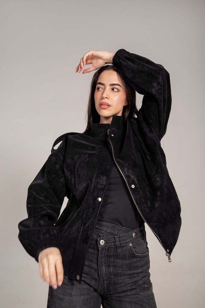 The Leather Bomber in Black