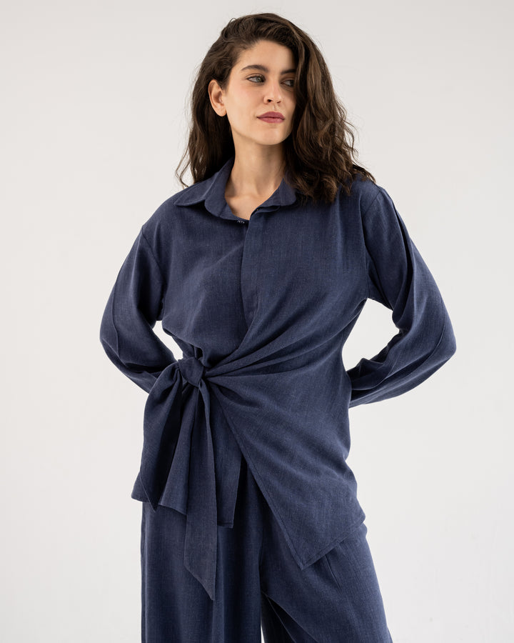 Duo Linen Set In Denim Blue