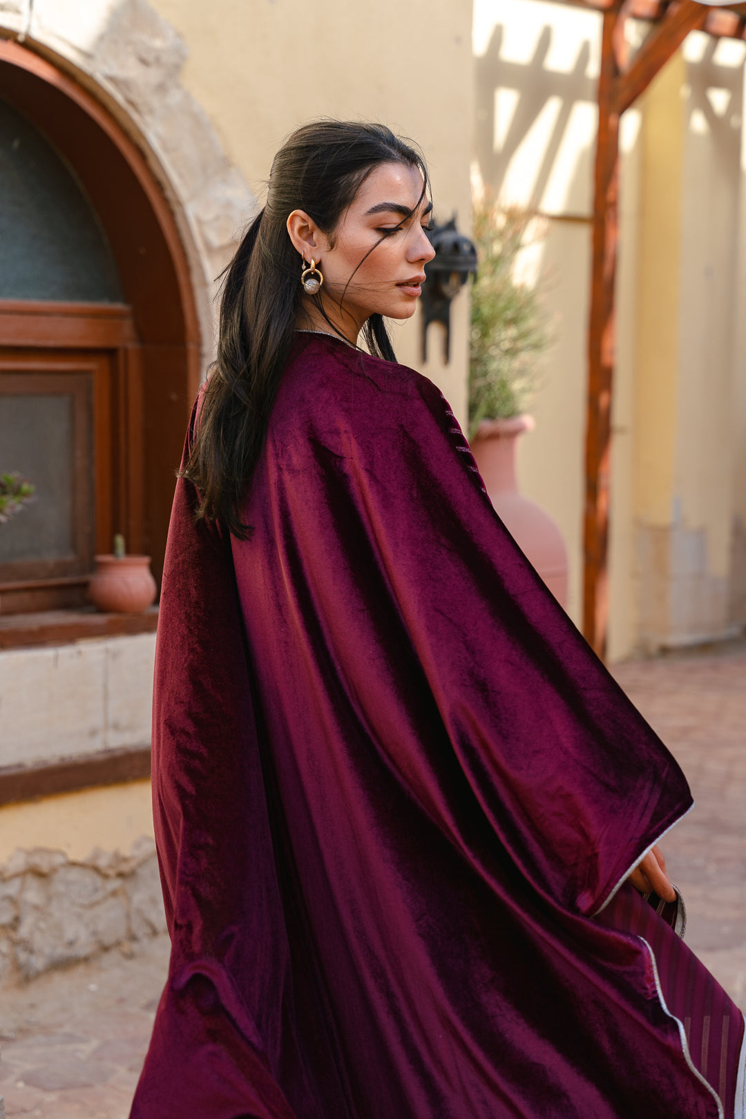 The Imperial Velvet Kaftan In Burgundy