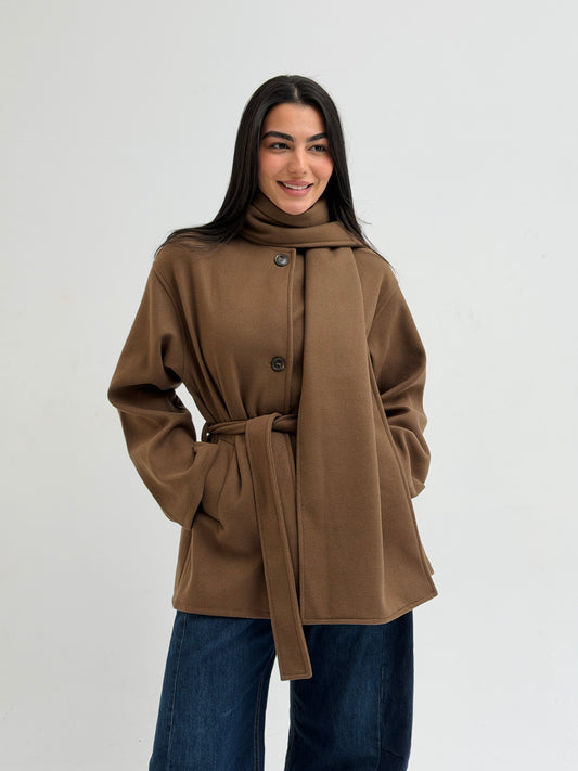 The shawl coat in brown