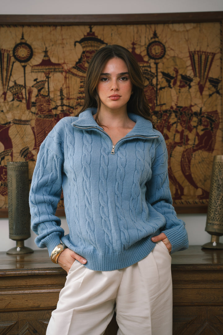 The Cable Knit Sweater in sky-blue