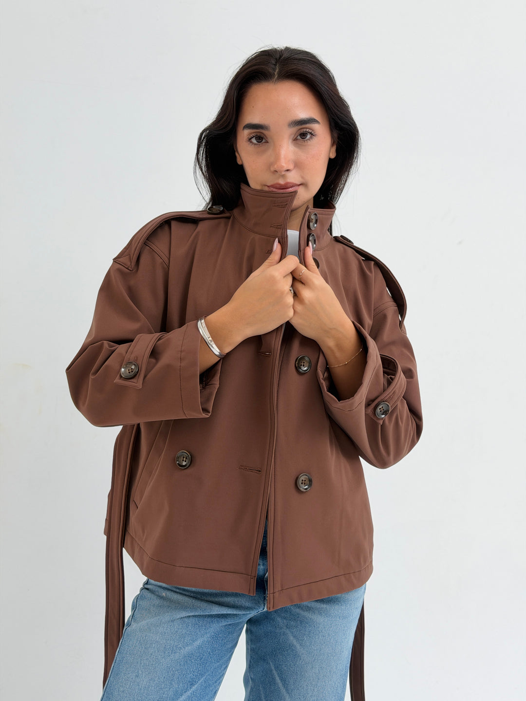The Lined Crop Coat in Chocolate-Brown