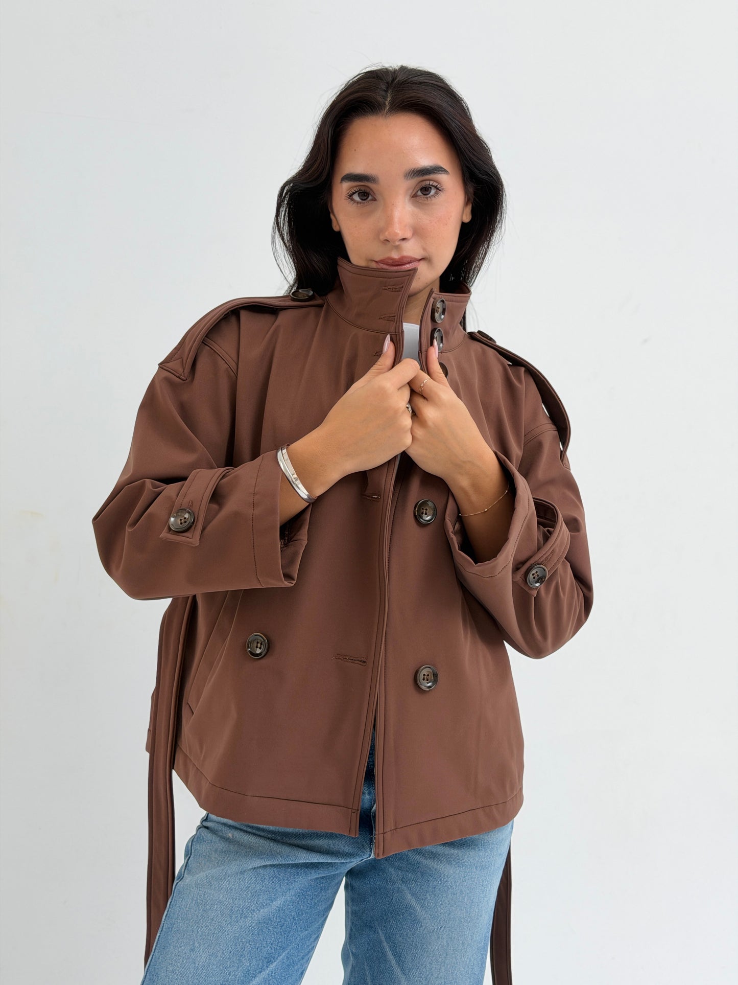 The Lined Crop Coat in Chocolate-Brown