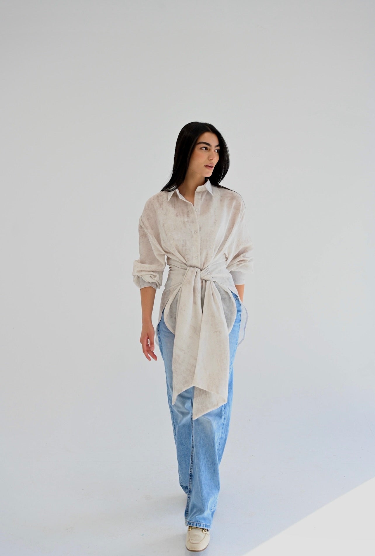 Sienna Tie Shirt in light beige