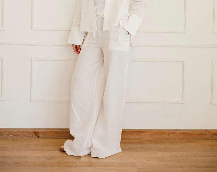 Pure Linen Pants In Off-White