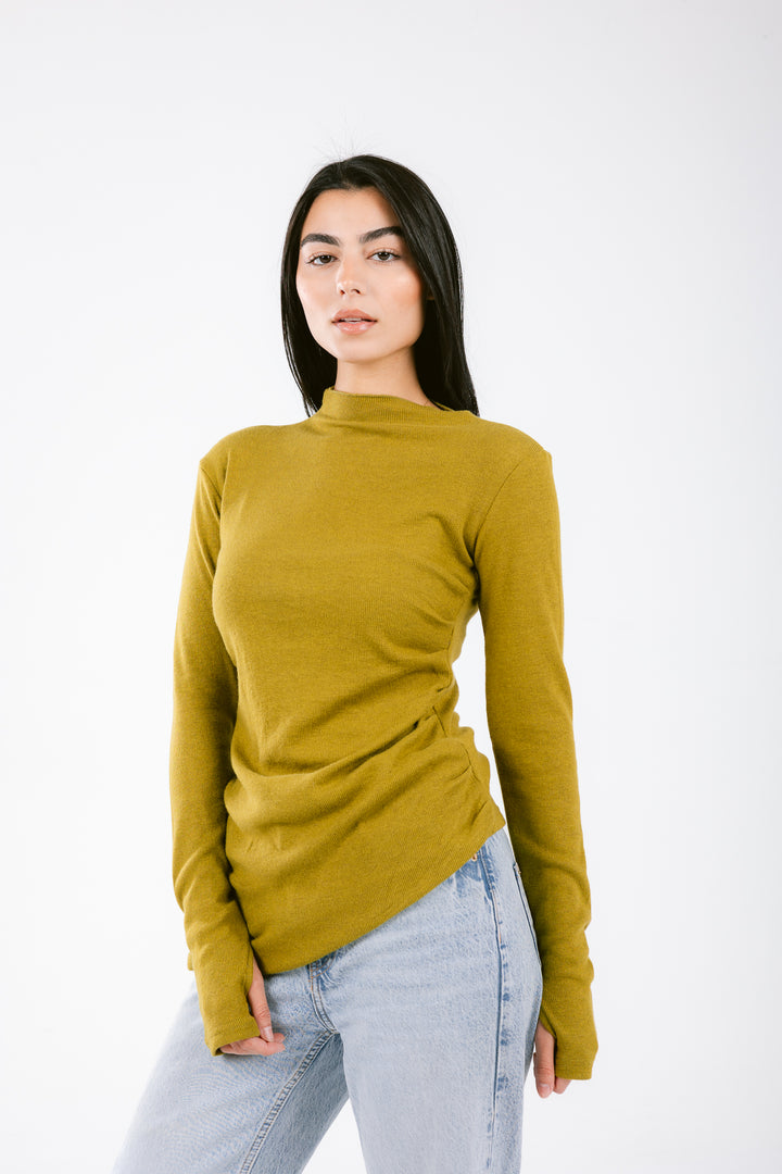 The Draped Soft Knit Top in lime