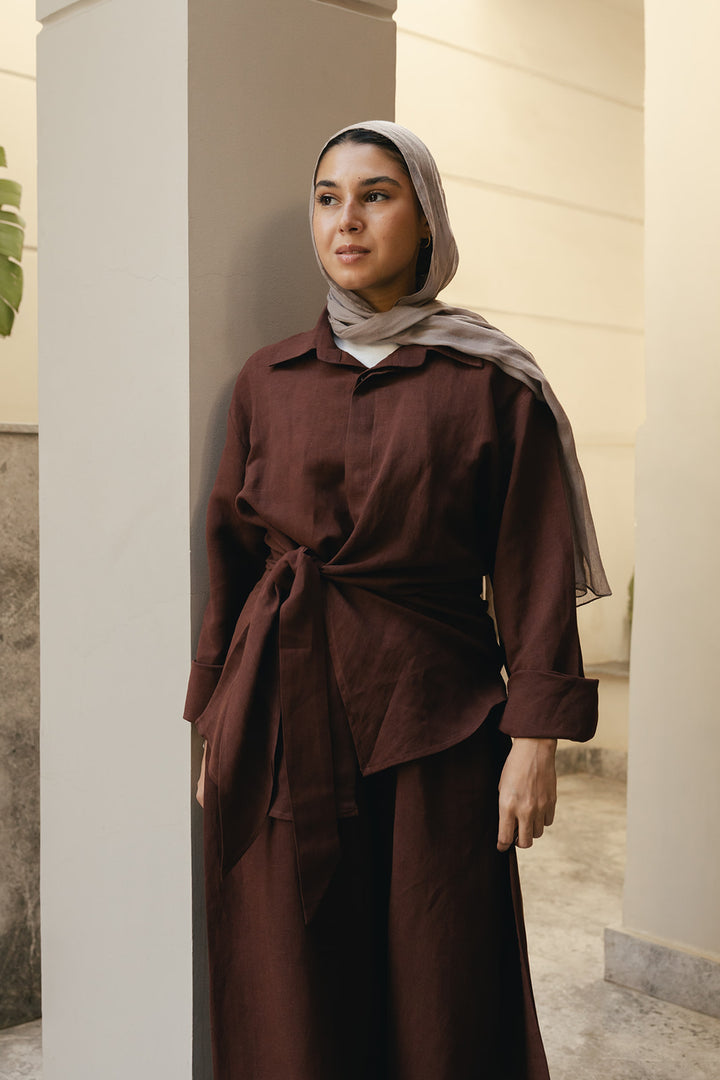 Duo linen set in burnt-brown