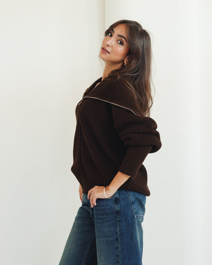 Chunky Knitted Jumper In Brown