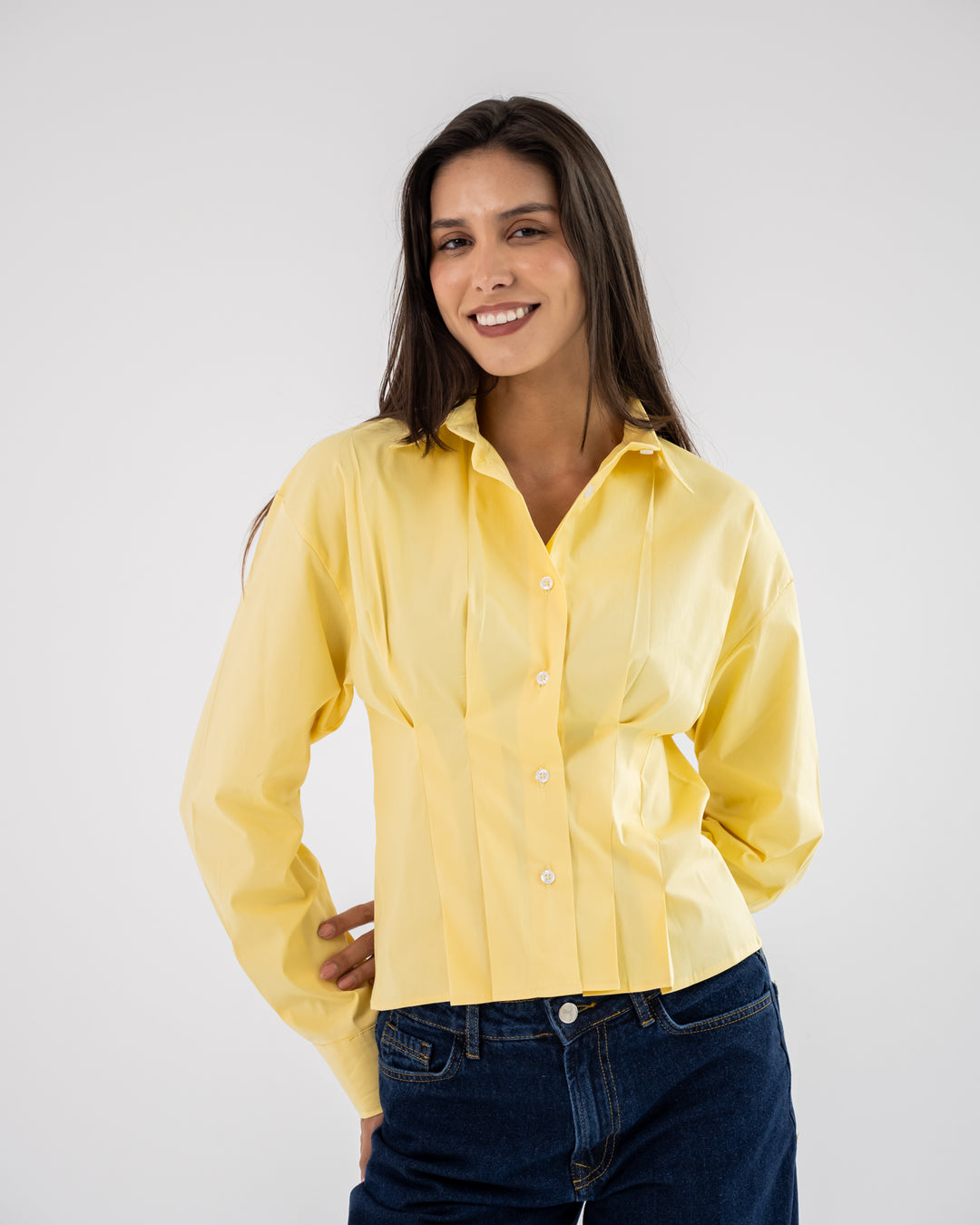 Popline flare shirt in yellow