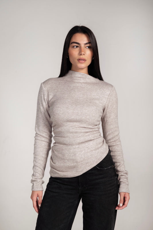 The Draped Soft Knit Top in Grey