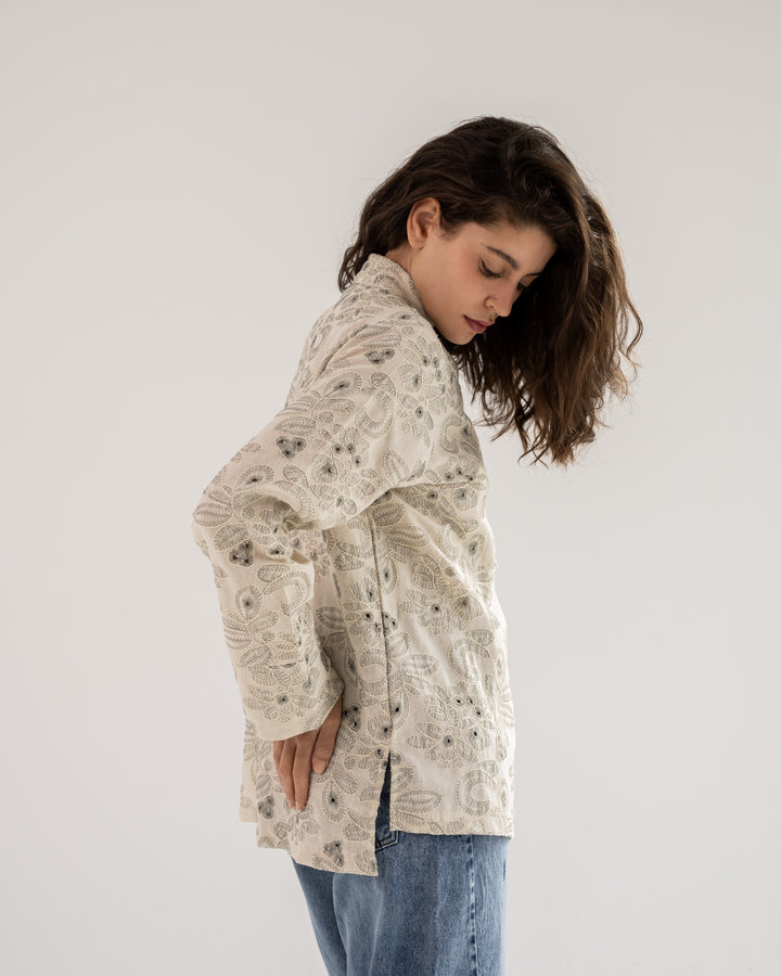The kimono blouse-olive embroidered