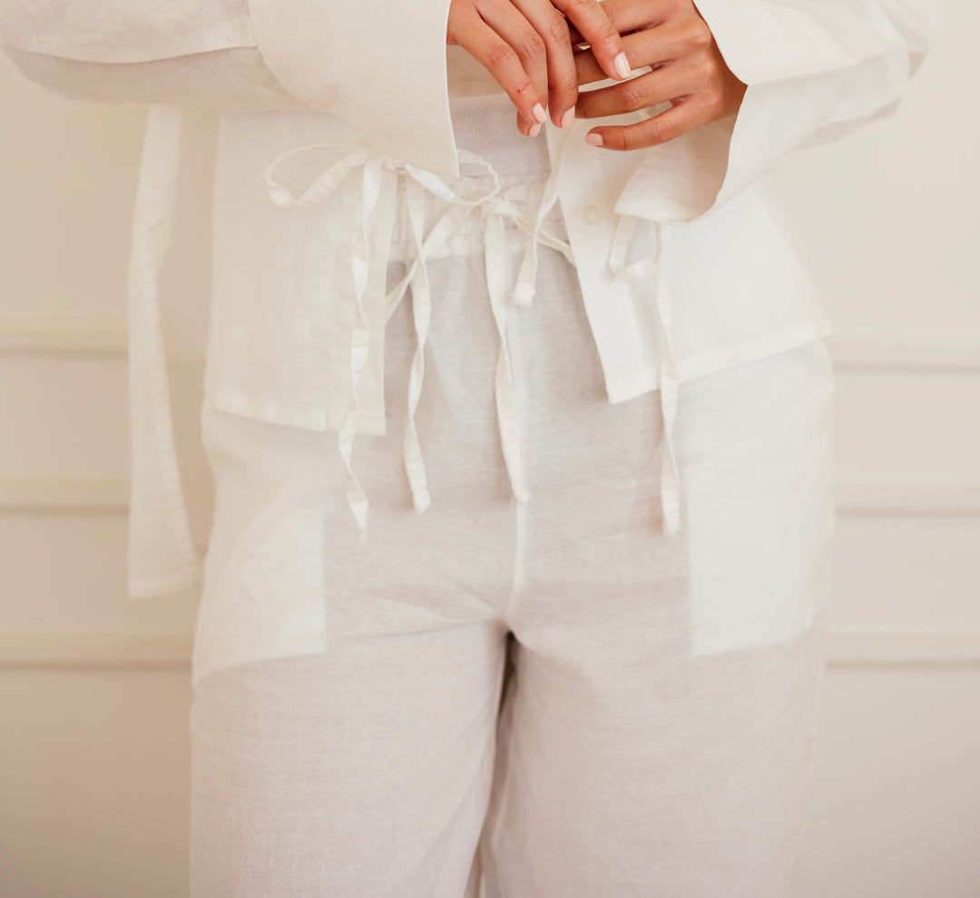 Pure Linen Pants In Off-White
