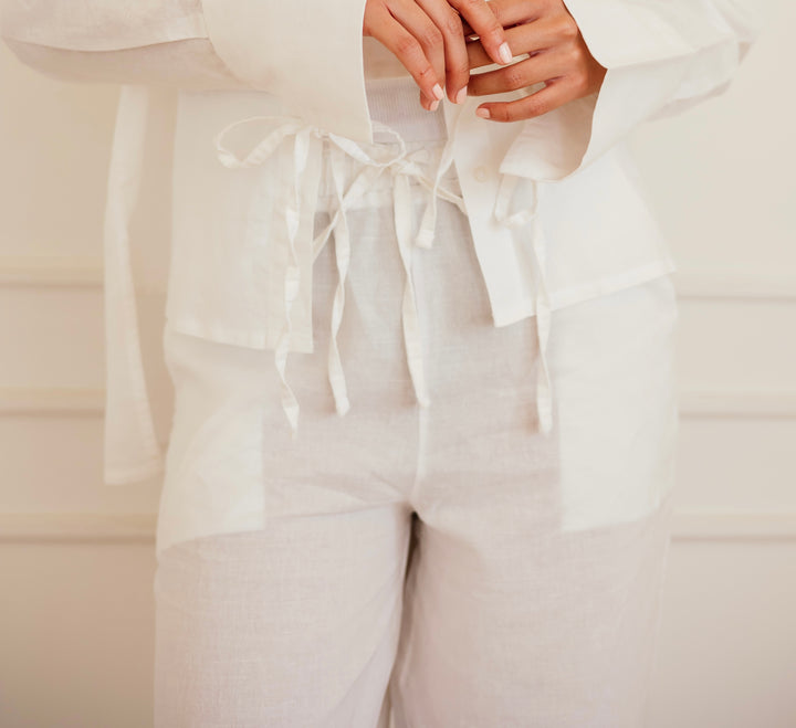 Pure Linen Pants In Off-White