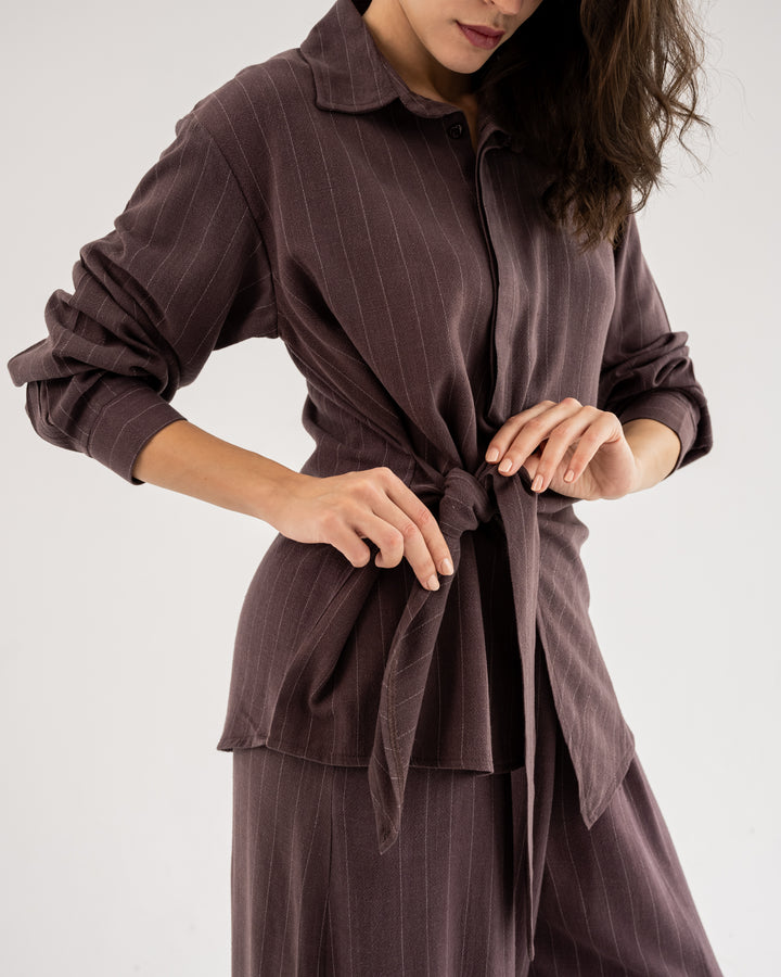 Duo Linen Striped Mauve Set