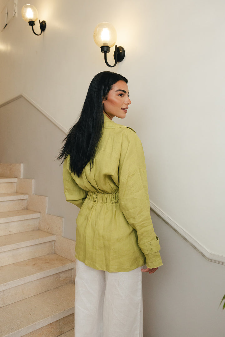 Raw cardigan in bright lime