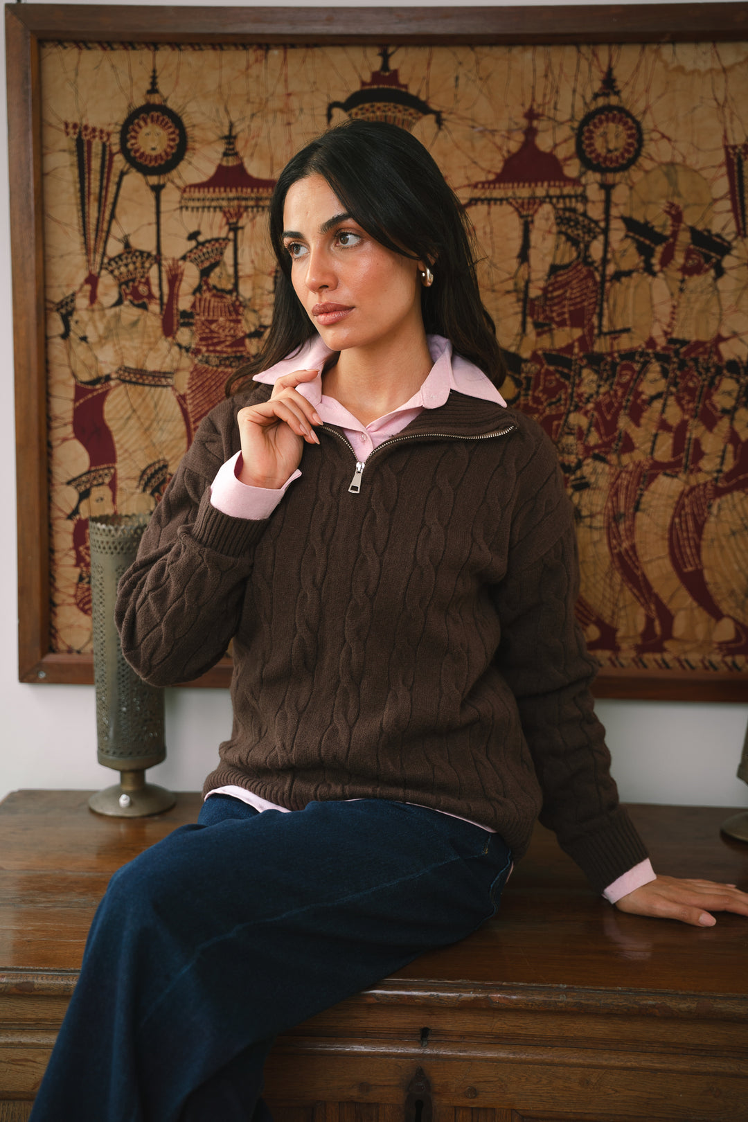 The Cable Knit Sweater in brown